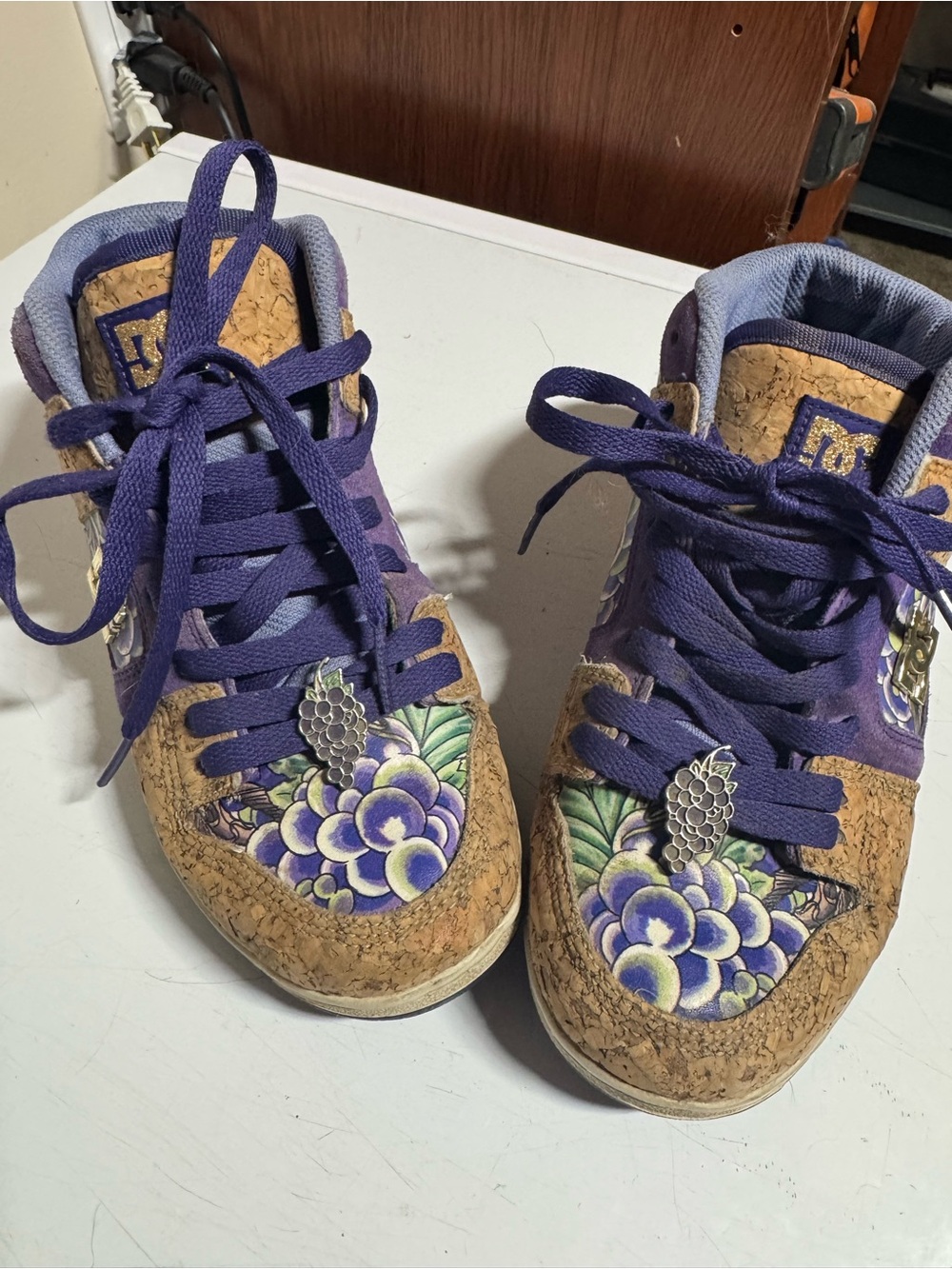 DC Women's Purple High-Top Sneakers with Cork & Floral Accents